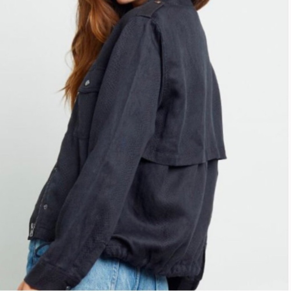 Rails Collins Jet Cobra Short Linen Blend Jacket In Jet XS Black Grey Pockets